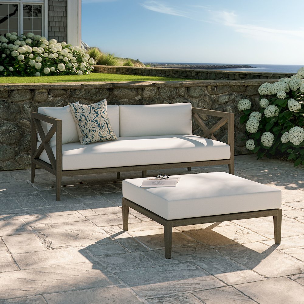 Northlake Outdoor Patio Teak Wood Loveseat and Ottoman Set. Picture 8