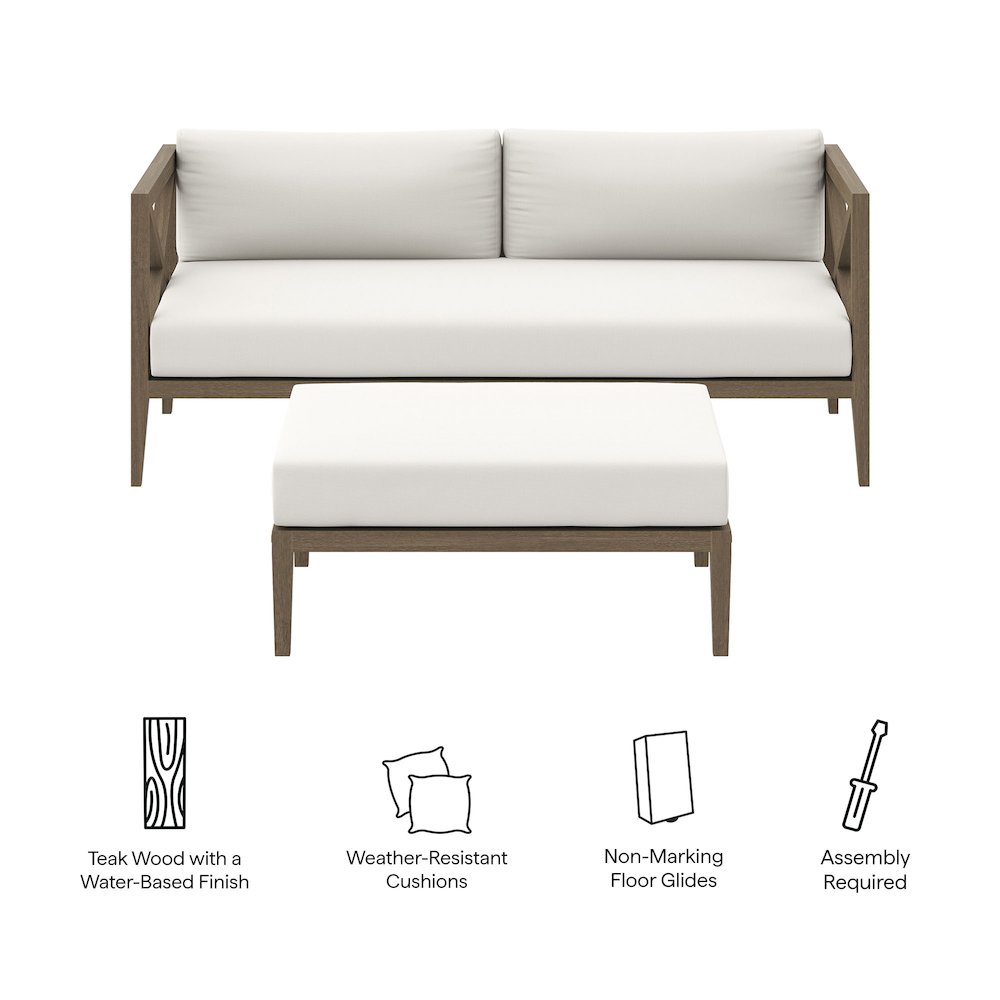 Northlake Outdoor Patio Teak Wood Loveseat and Ottoman Set. Picture 2