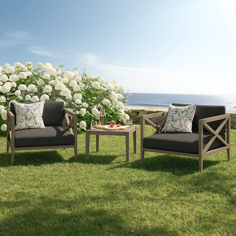 Northlake 3-Piece Patio Teak Wood Furniture Set Armchair, Side Table. Picture 10
