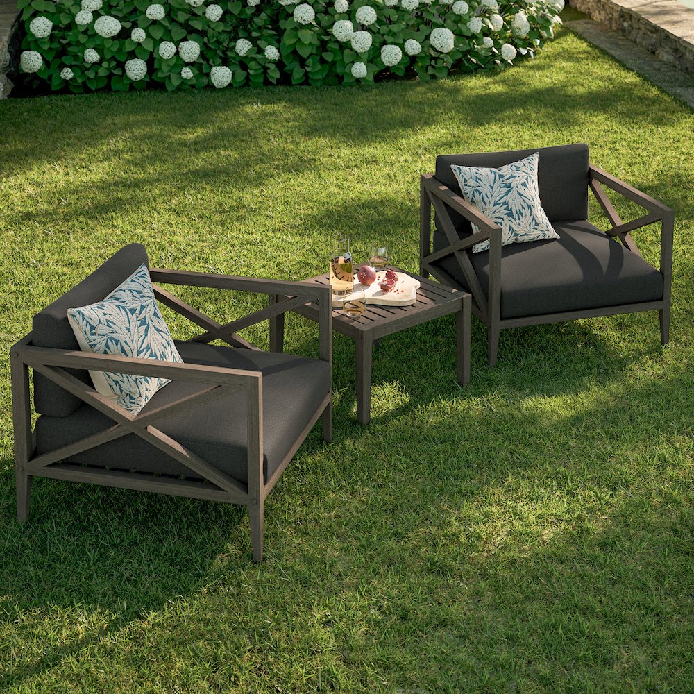 Northlake 3-Piece Patio Teak Wood Furniture Set Armchair, Side Table. Picture 11