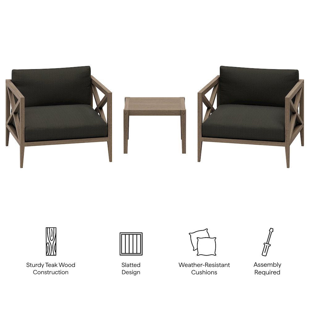 Northlake 3-Piece Patio Teak Wood Furniture Set Armchair, Side Table. Picture 2
