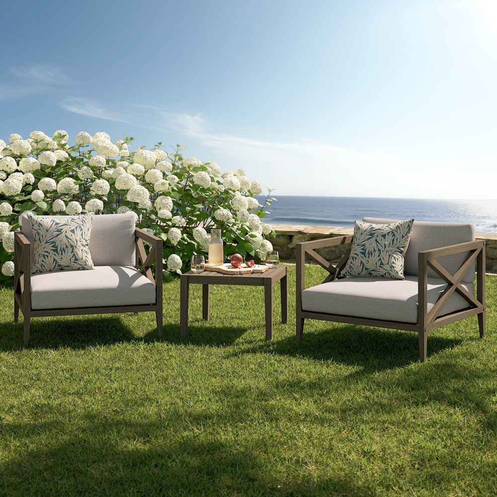Northlake 3-Piece Patio Teak Wood Furniture Set Armchair, Side Table. Picture 10