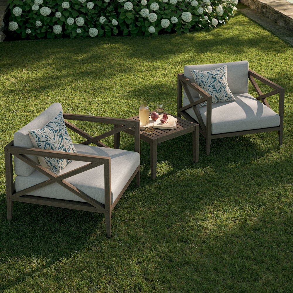 Northlake 3-Piece Patio Teak Wood Furniture Set Armchair, Side Table. Picture 11