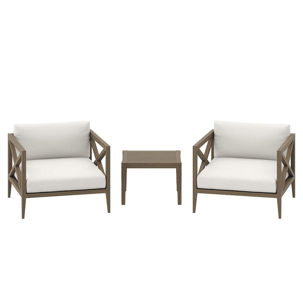 3-Piece Outdoor Patio Teak Wood Furniture Set with Armchair and Side Table. Picture 1