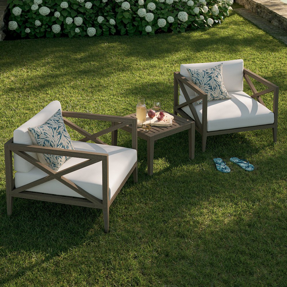 3-Piece Outdoor Patio Teak Wood Furniture Set with Armchair and Side Table. Picture 7