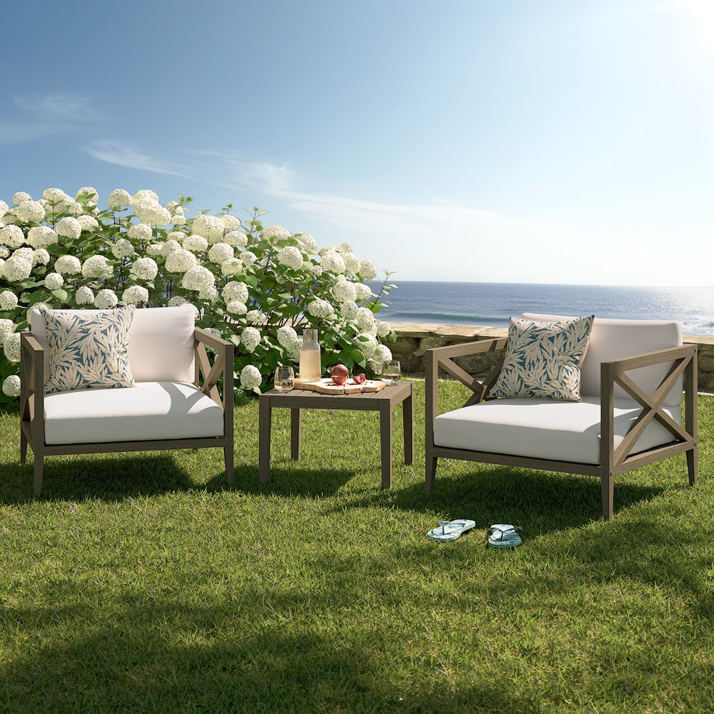 3-Piece Outdoor Patio Teak Wood Furniture Set with Armchair and Side Table. Picture 6