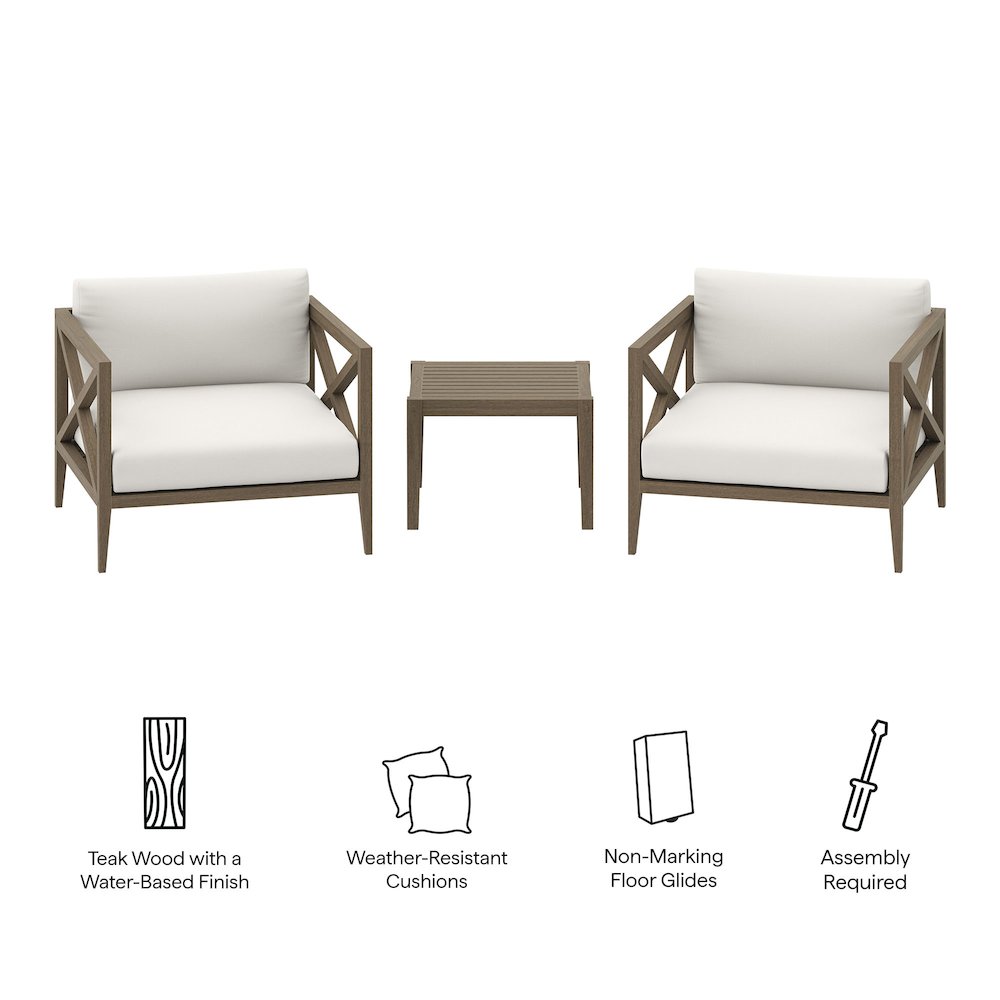 3-Piece Outdoor Patio Teak Wood Furniture Set with Armchair and Side Table. Picture 4
