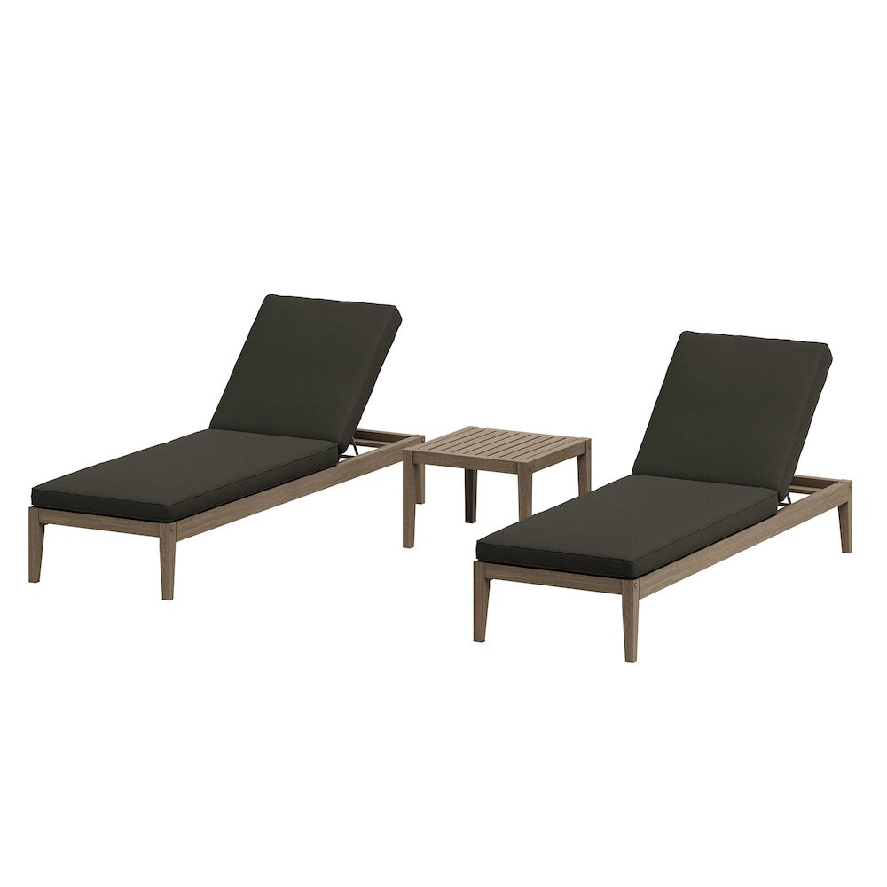 Northlake 3-Piece Patio Teak Wood Furniture Set Chaise Lounges, Side Table. Picture 1