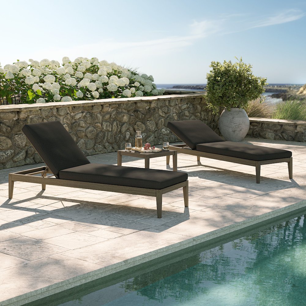 Northlake 3-Piece Patio Teak Wood Furniture Set Chaise Lounges, Side Table. Picture 11