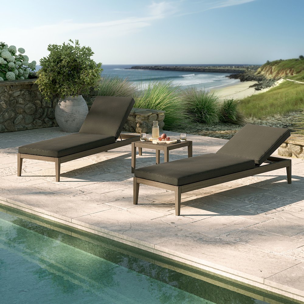 Northlake 3-Piece Patio Teak Wood Furniture Set Chaise Lounges, Side Table. Picture 12