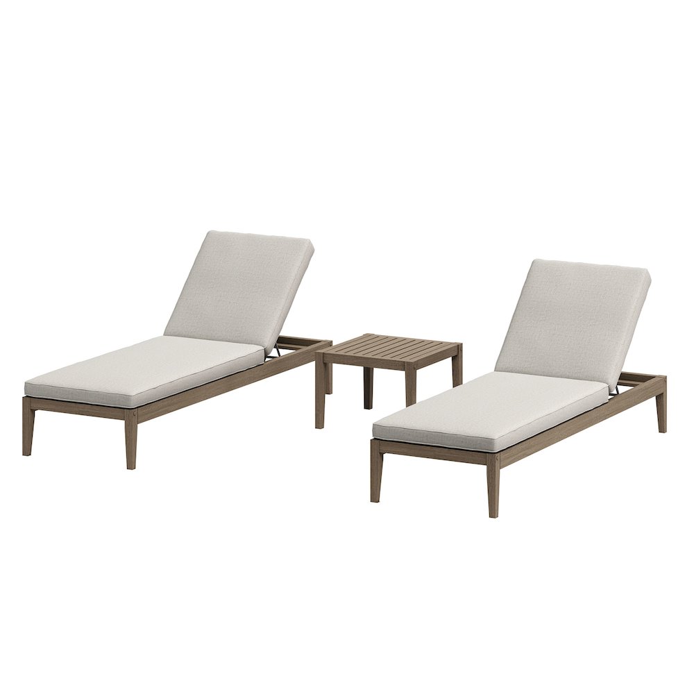 Northlake 3-Piece Patio Teak Wood Furniture Set Chaise Lounges, Side Table. Picture 1