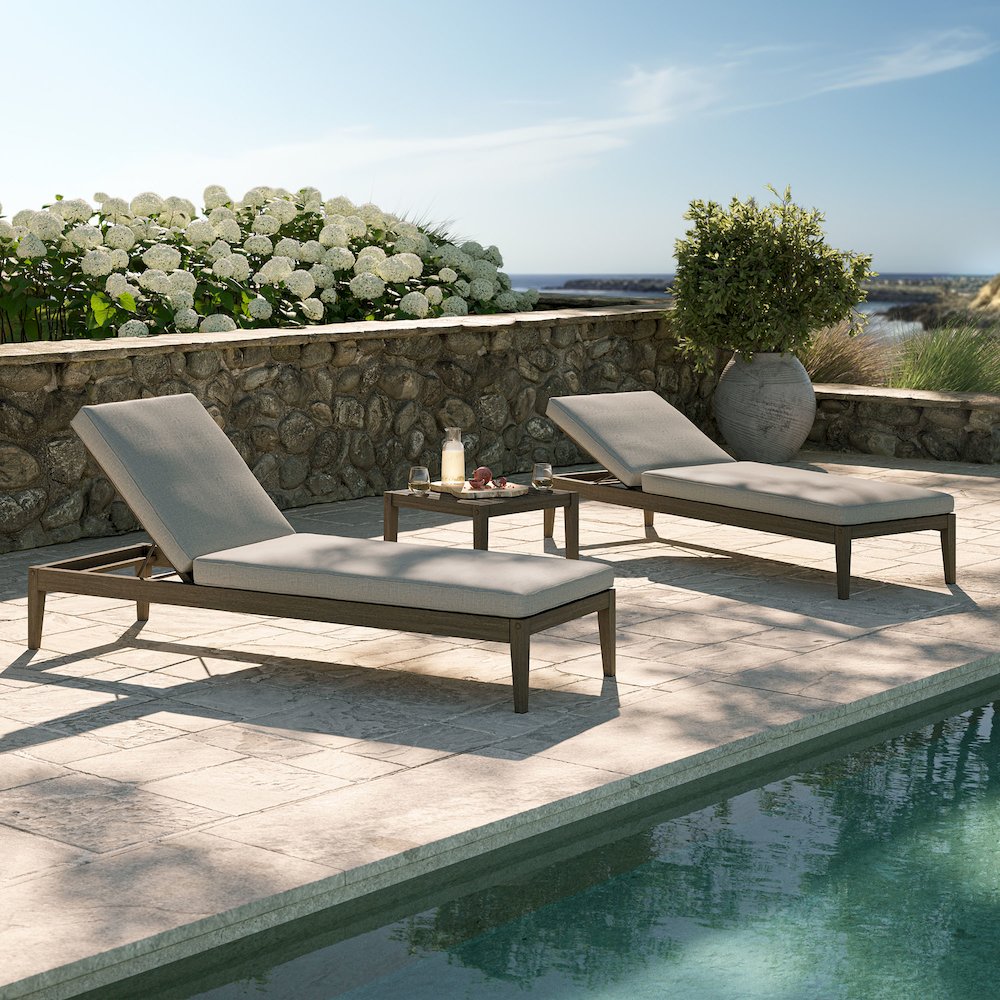 Northlake 3-Piece Patio Teak Wood Furniture Set Chaise Lounges, Side Table. Picture 11