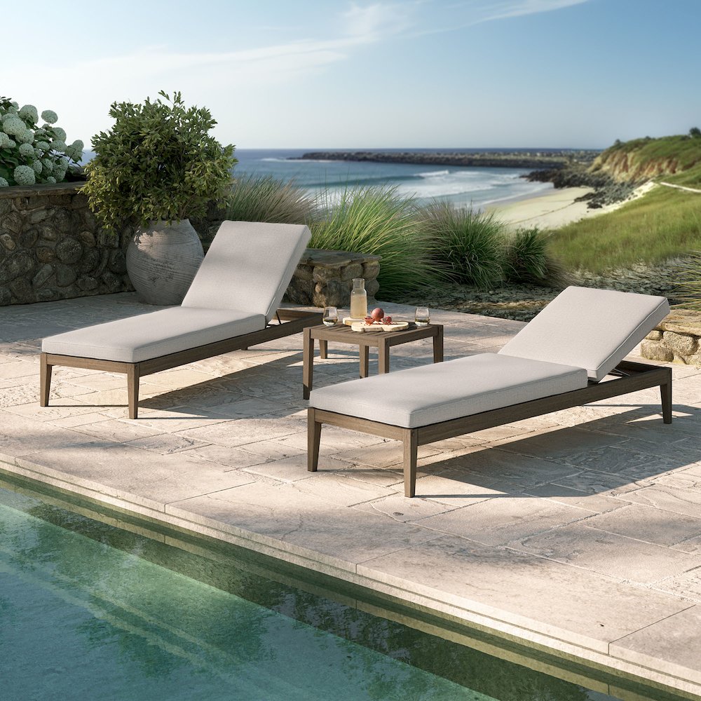 Northlake 3-Piece Patio Teak Wood Furniture Set Chaise Lounges, Side Table. Picture 12