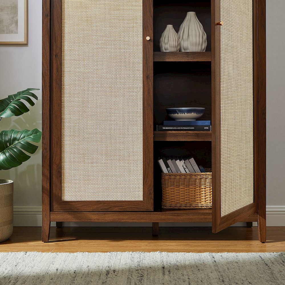 Calista 79" Tall Wide Rattan Arched Storage Cabinet. Picture 9