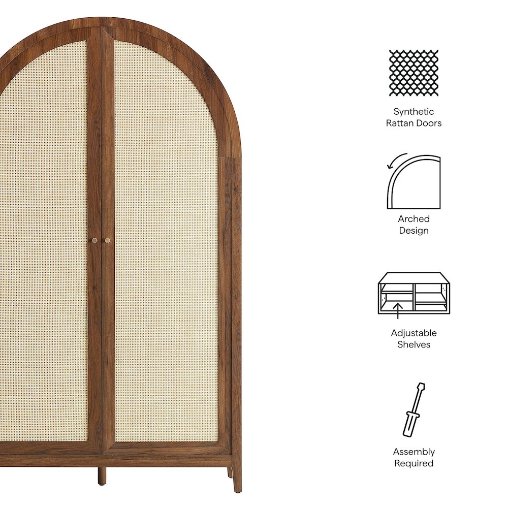 Calista 79" Tall Wide Rattan Arched Storage Cabinet. Picture 2