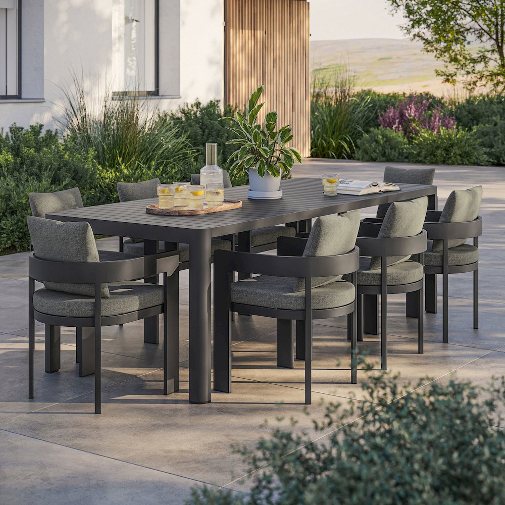 Tahoe 9-Piece Outdoor Patio Aluminum Dining Set With Extendable Table. Picture 6