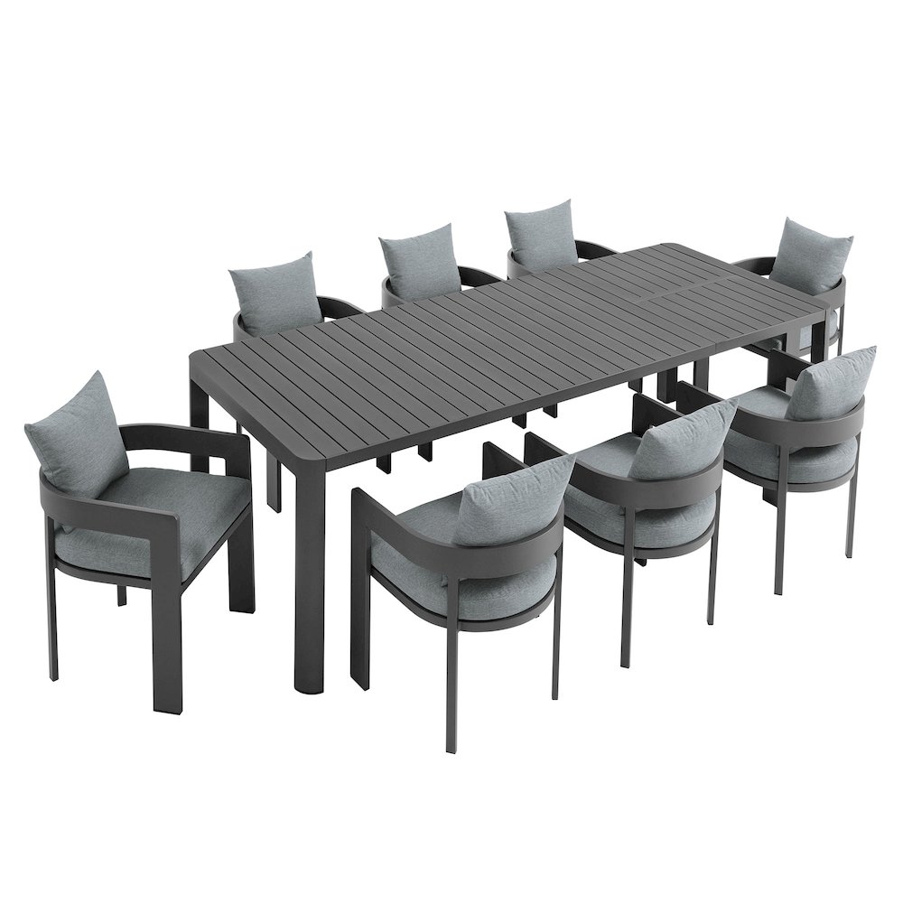 Tahoe 9-Piece Outdoor Patio Aluminum Dining Set With Extendable Table. Picture 5