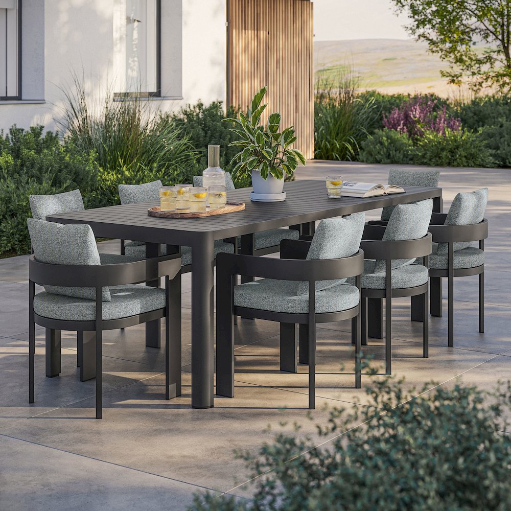 Tahoe 9-Piece Outdoor Patio Aluminum Dining Set With Extendable Table. Picture 6