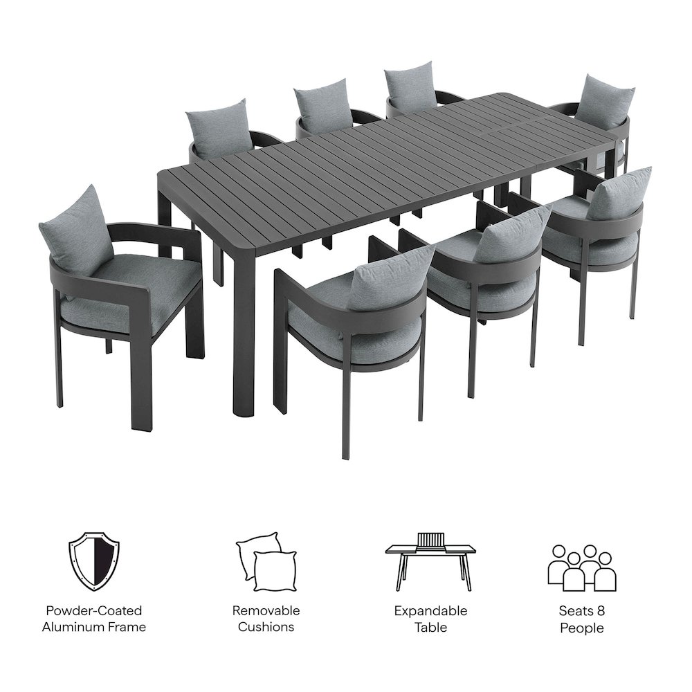 Tahoe 9-Piece Outdoor Patio Aluminum Dining Set With Extendable Table. Picture 2