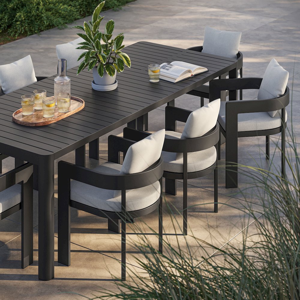 Tahoe 9-Piece Outdoor Patio Aluminum Dining Set With Extendable Table. Picture 7