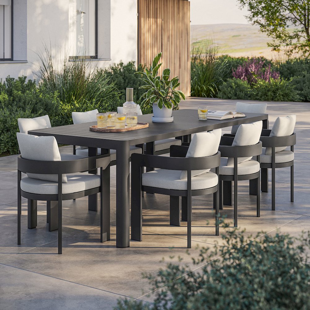 Tahoe 9-Piece Outdoor Patio Aluminum Dining Set With Extendable Table. Picture 6