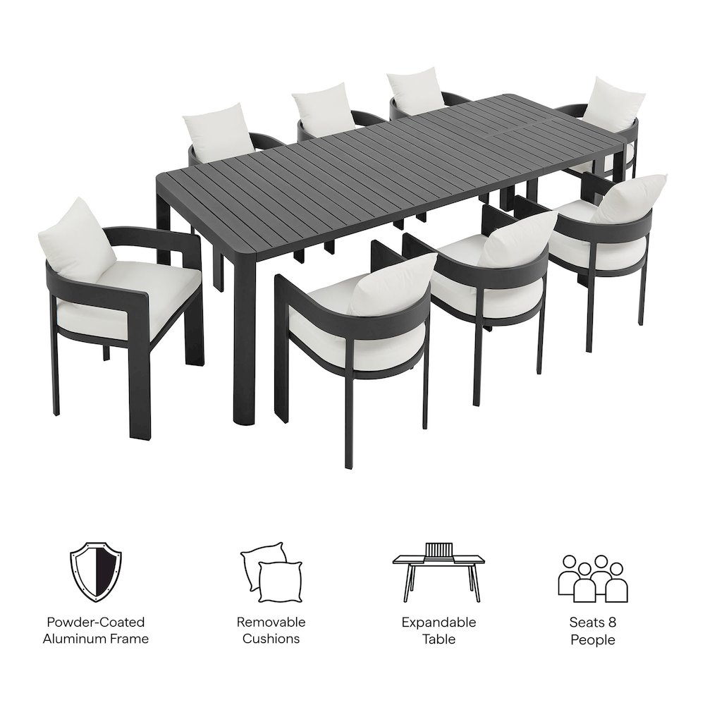 Tahoe 9-Piece Outdoor Patio Aluminum Dining Set With Extendable Table. Picture 2