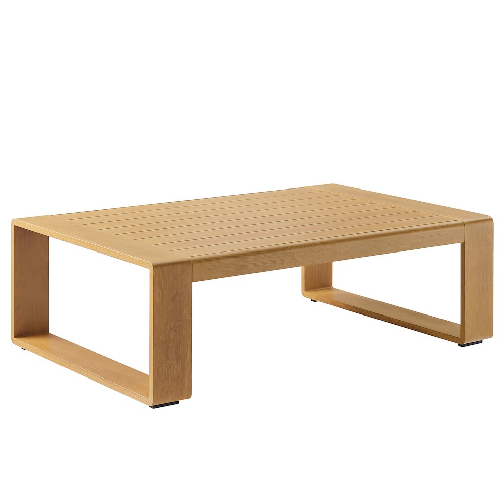 Lirienne Outdoor Patio Aluminum Faux Wood Coffee Table. Picture 1