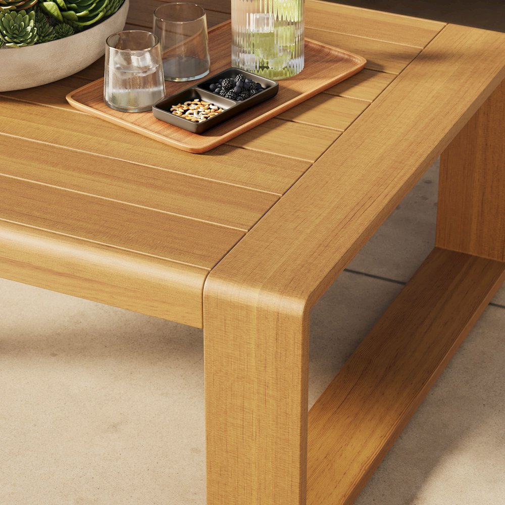 Lirienne Outdoor Patio Aluminum Faux Wood Coffee Table. Picture 9