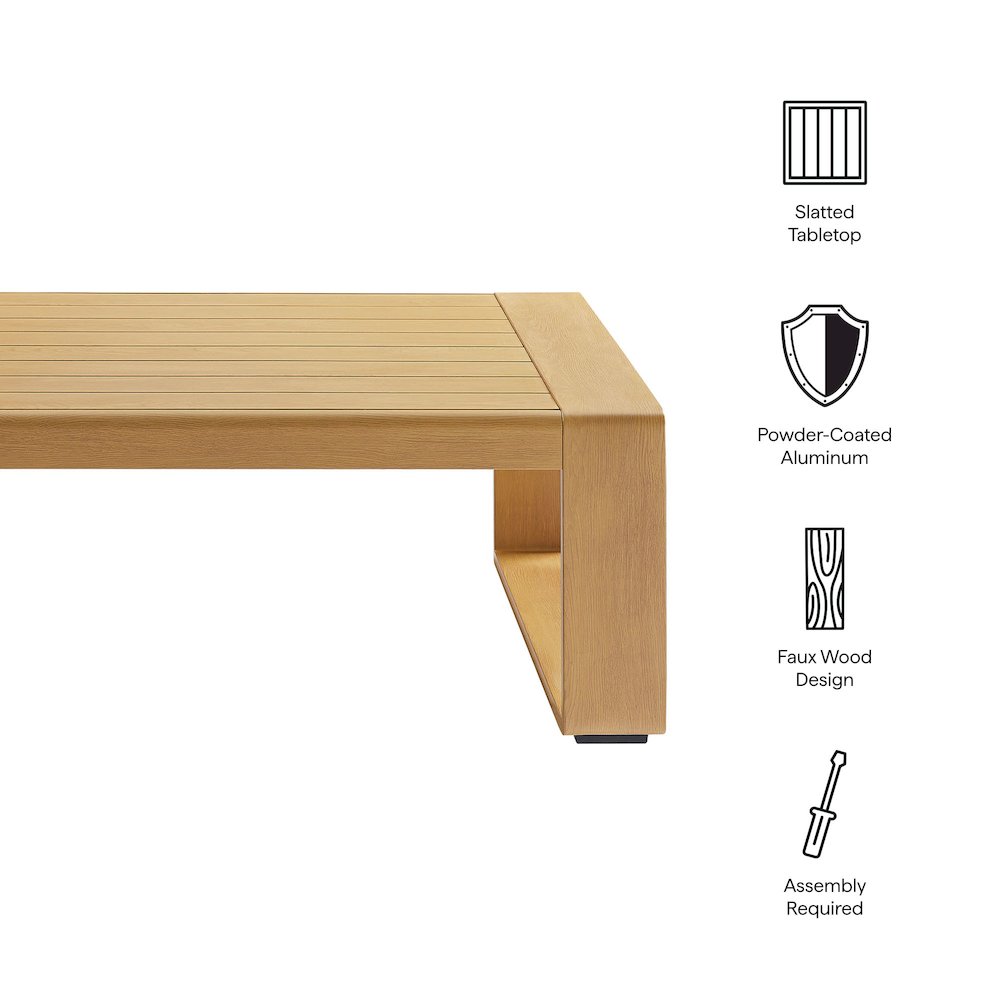 Lirienne Outdoor Patio Aluminum Faux Wood Coffee Table. Picture 2