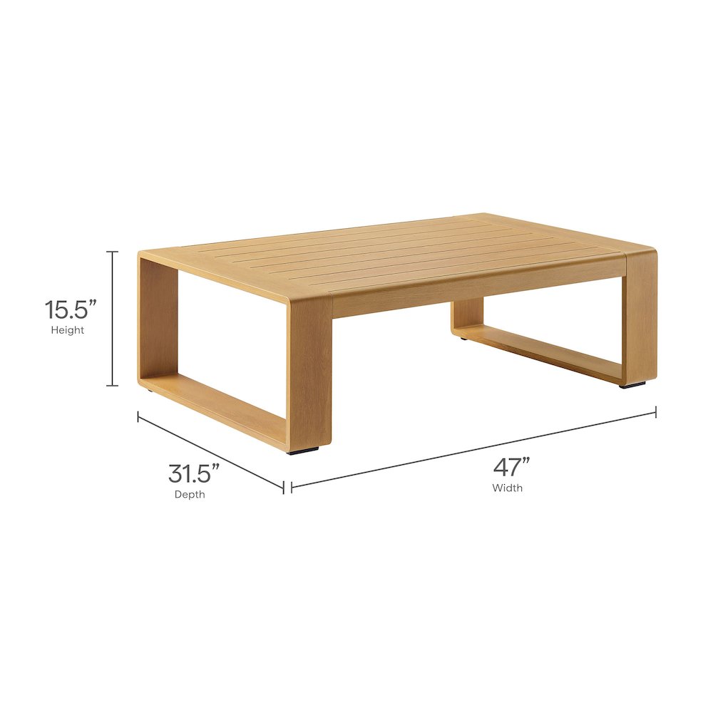 Lirienne Outdoor Patio Aluminum Faux Wood Coffee Table. Picture 3