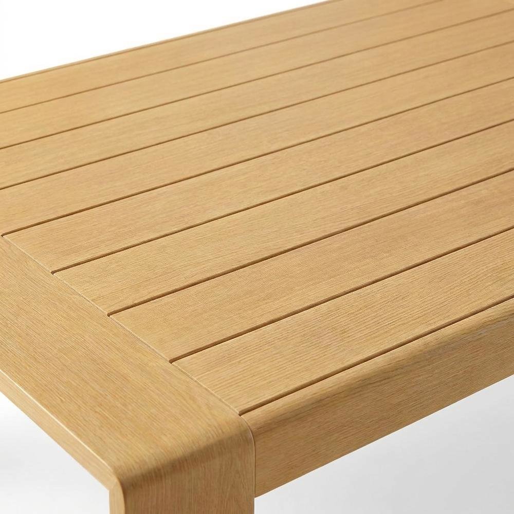 Aluminum Faux Wood Rectangular Patio Coffee Table for Deck and Porch, Natural. Picture 6