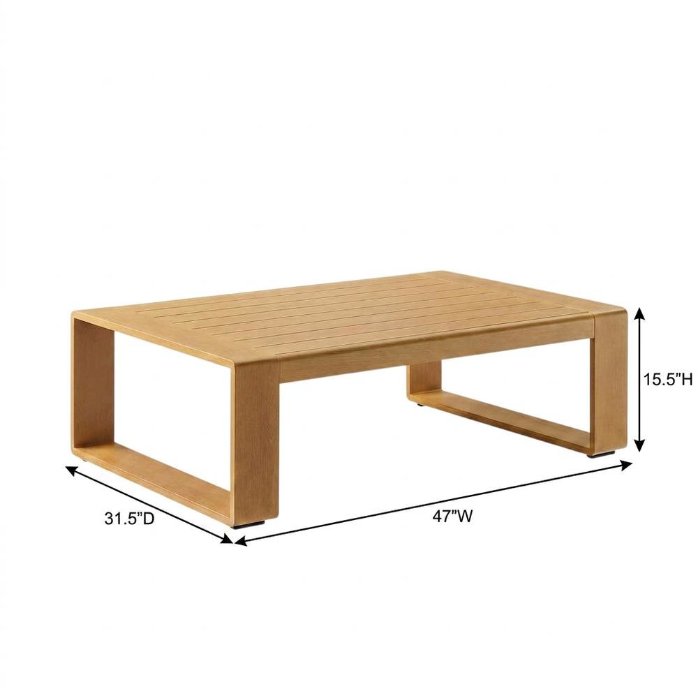 Aluminum Faux Wood Rectangular Patio Coffee Table for Deck and Porch, Natural. Picture 5