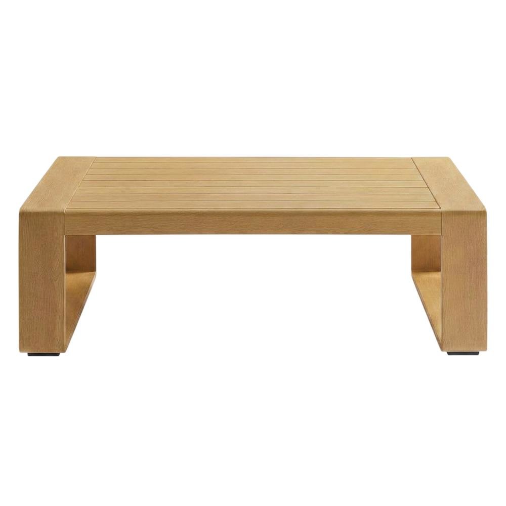 Aluminum Faux Wood Rectangular Patio Coffee Table for Deck and Porch, Natural. Picture 1