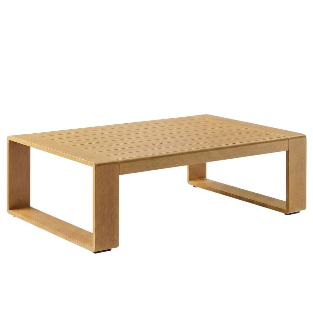Aluminum Faux Wood Rectangular Patio Coffee Table for Deck and Porch, Natural. Picture 4