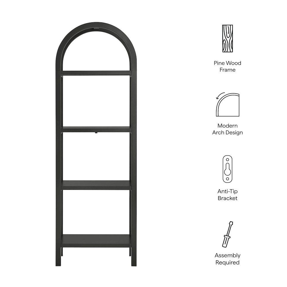 Vexley 72 Inch Tall Narrow Arched Bookshelf. Picture 2