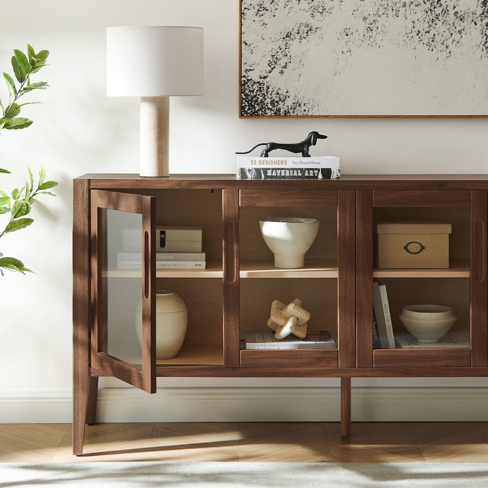 Nell 72" Glass Door Sideboard Storage Display Cabinet. Picture 9