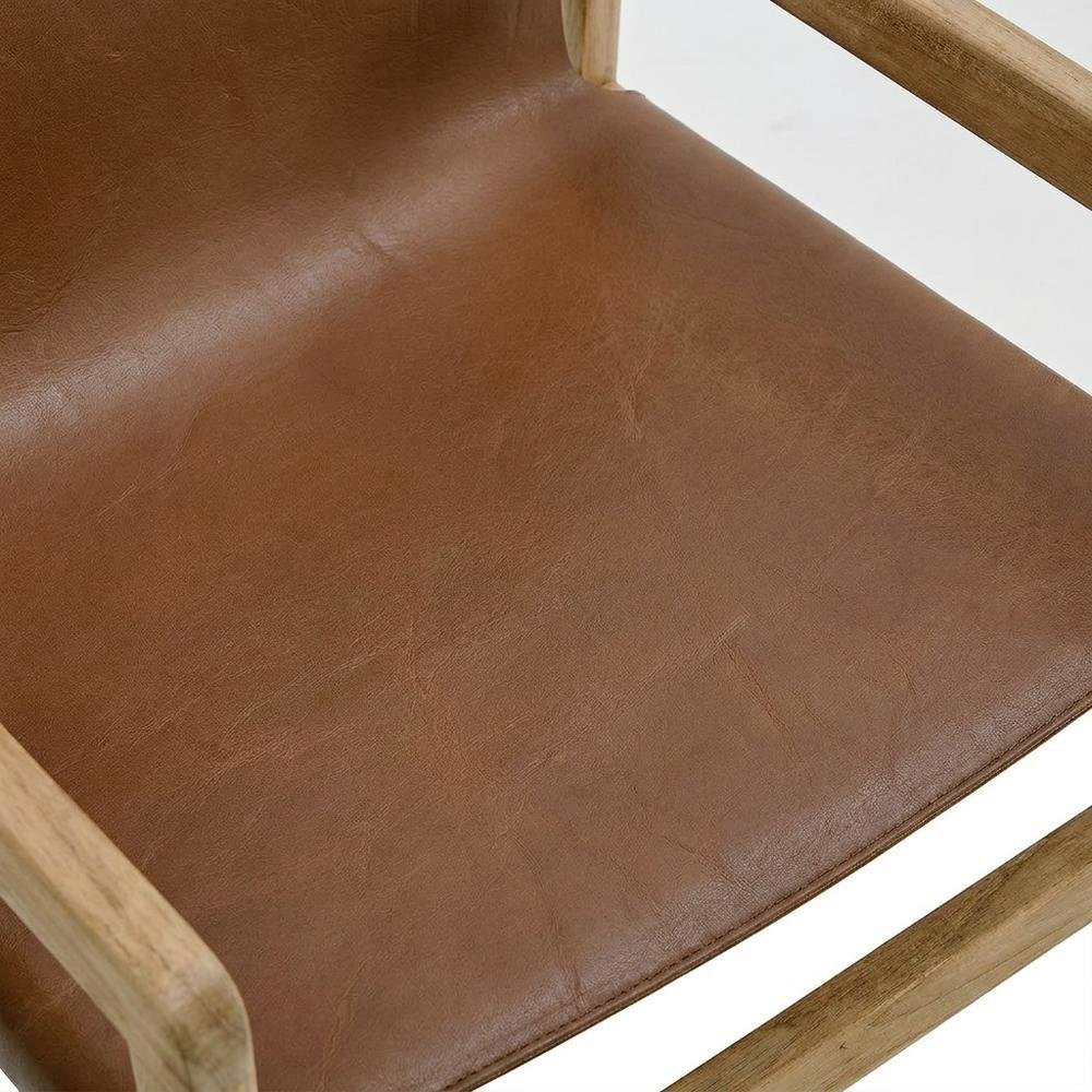 Leather Dining Accent Chair with Armrests, Chestnut Tan. Picture 6