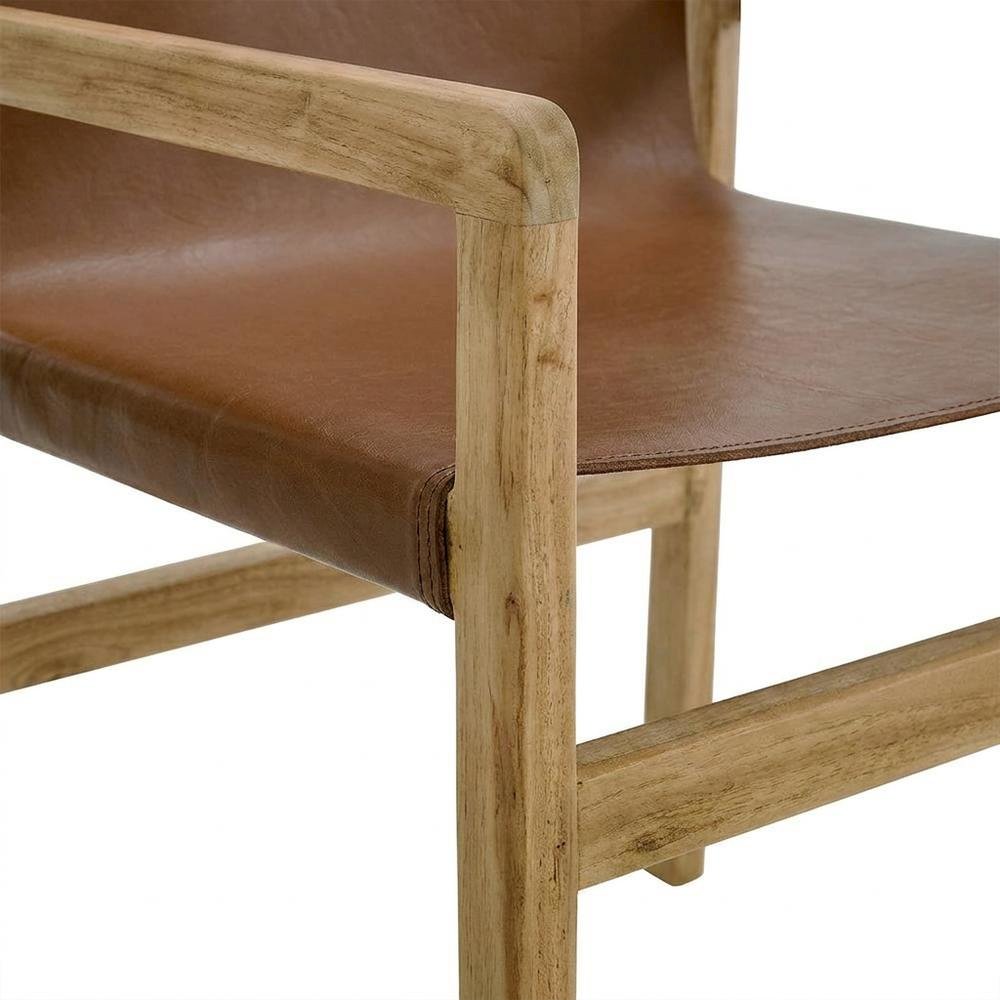 Leather Dining Accent Chair with Armrests, Chestnut Tan. Picture 7