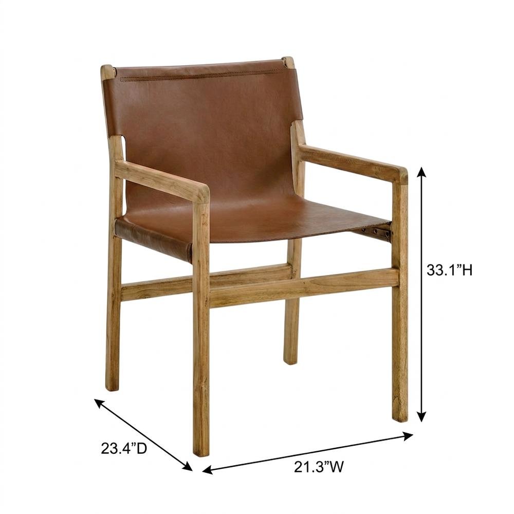 Leather Dining Accent Chair with Armrests, Chestnut Tan. Picture 5