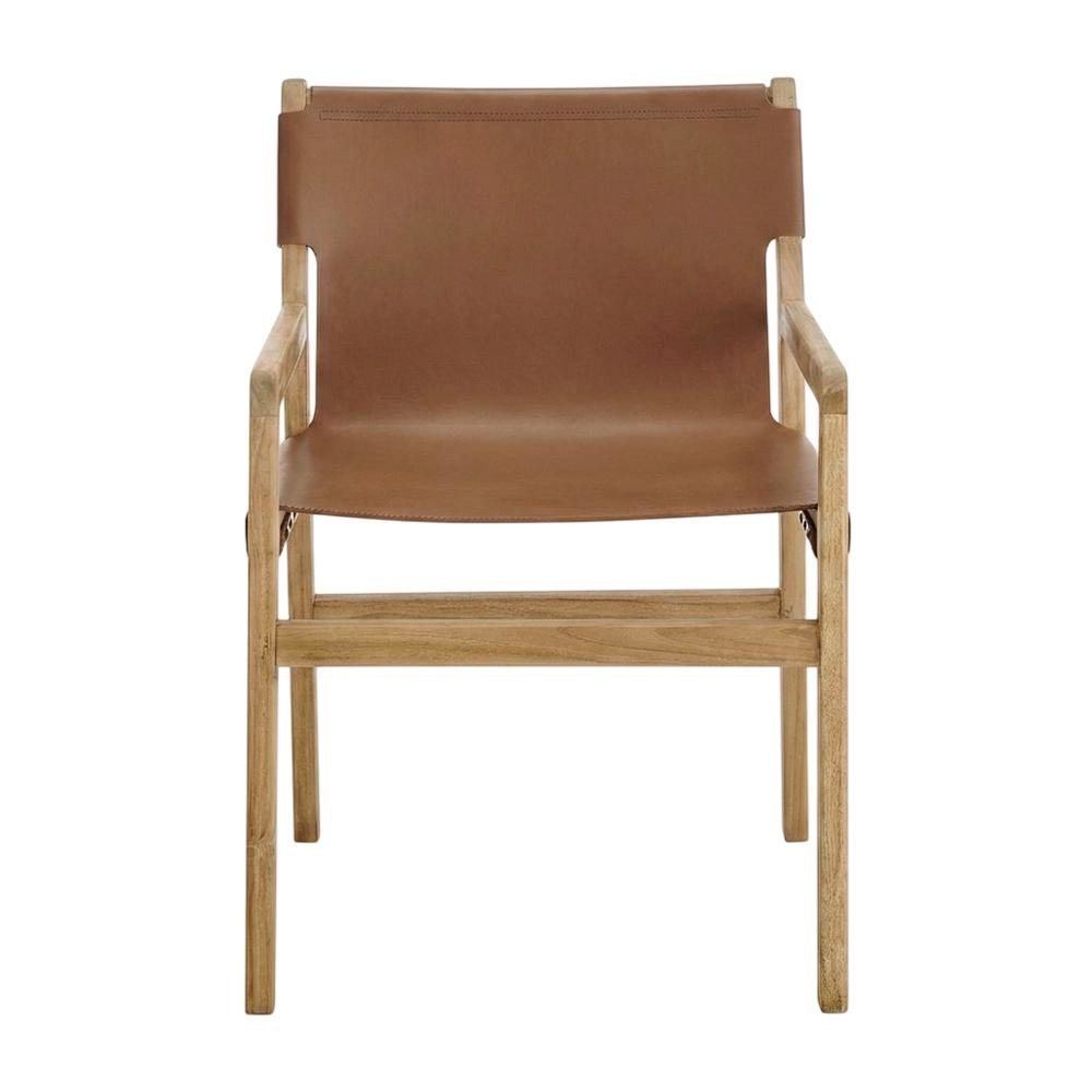 Leather Dining Accent Chair with Armrests, Chestnut Tan. Picture 1