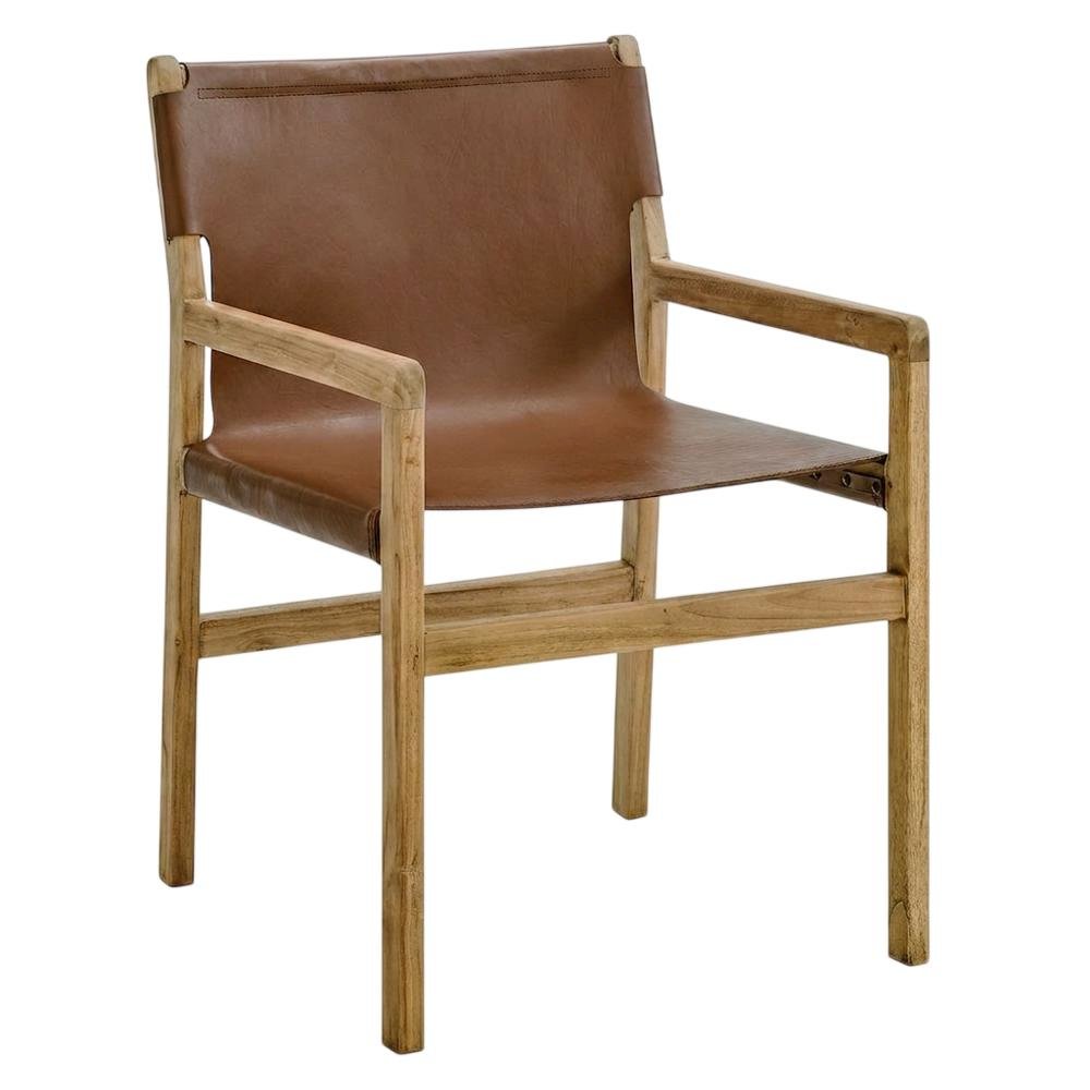 Leather Dining Accent Chair with Armrests, Chestnut Tan. Picture 4