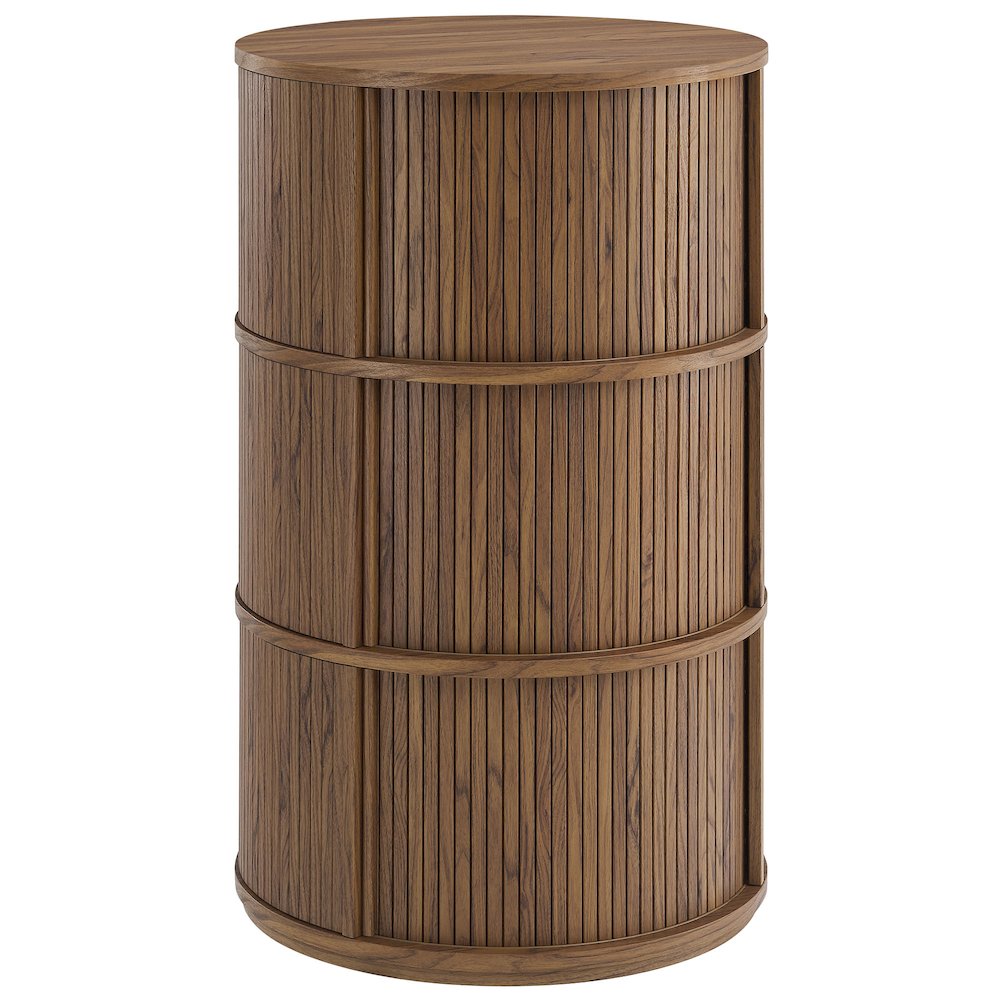 Clement Round Pedestal Stand Storage Table With Sliding Tambour Doors. Picture 1
