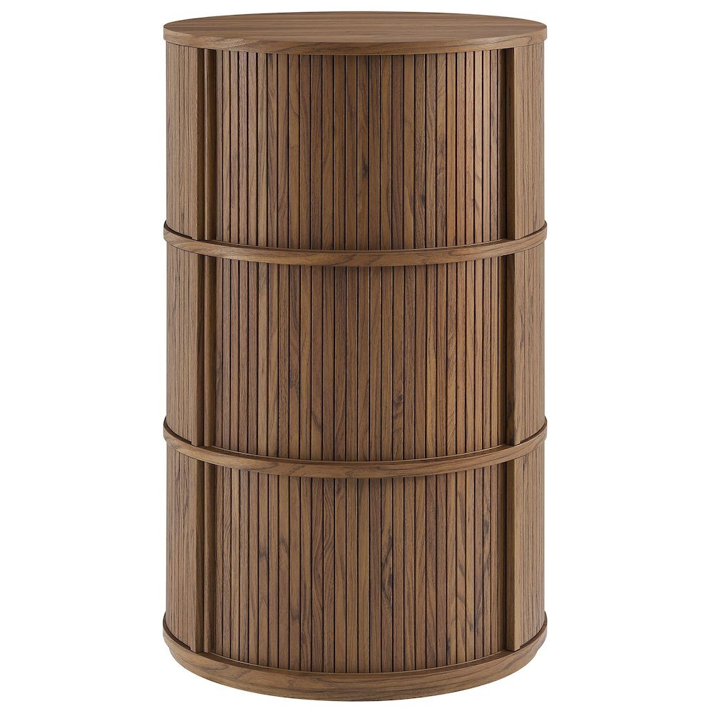 Clement Round Pedestal Stand Storage Table With Sliding Tambour Doors. Picture 5