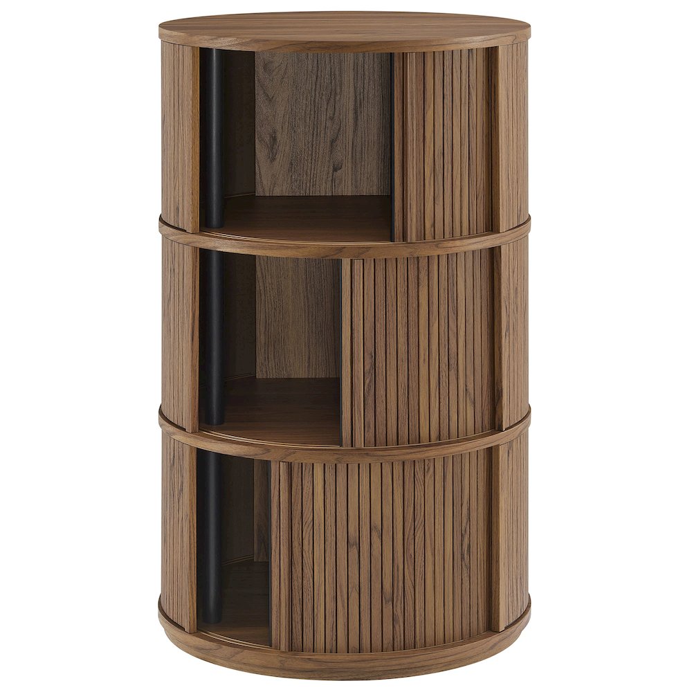 Clement Round Pedestal Stand Storage Table With Sliding Tambour Doors. Picture 6