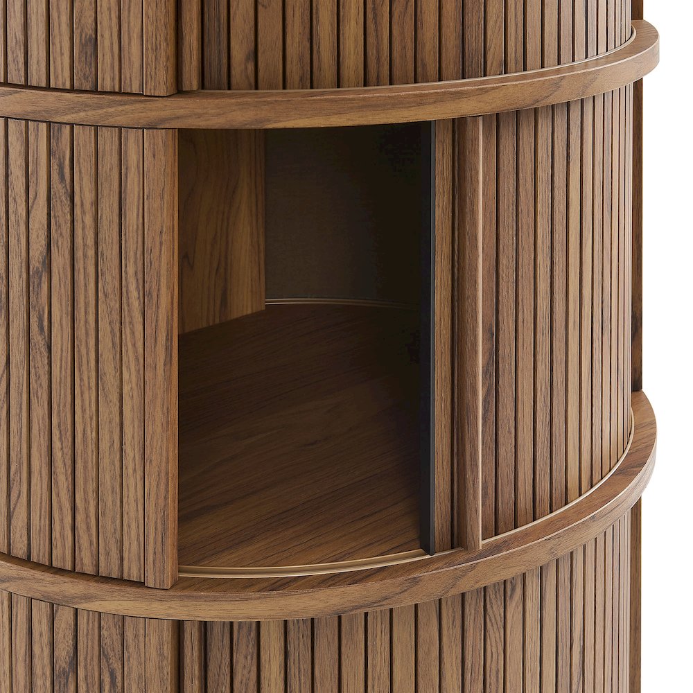 Clement Round Pedestal Stand Storage Table With Sliding Tambour Doors. Picture 7