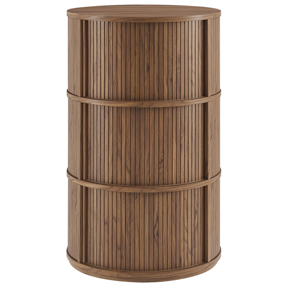 Clement Round Pedestal Stand Storage Table With Sliding Tambour Doors. Picture 8