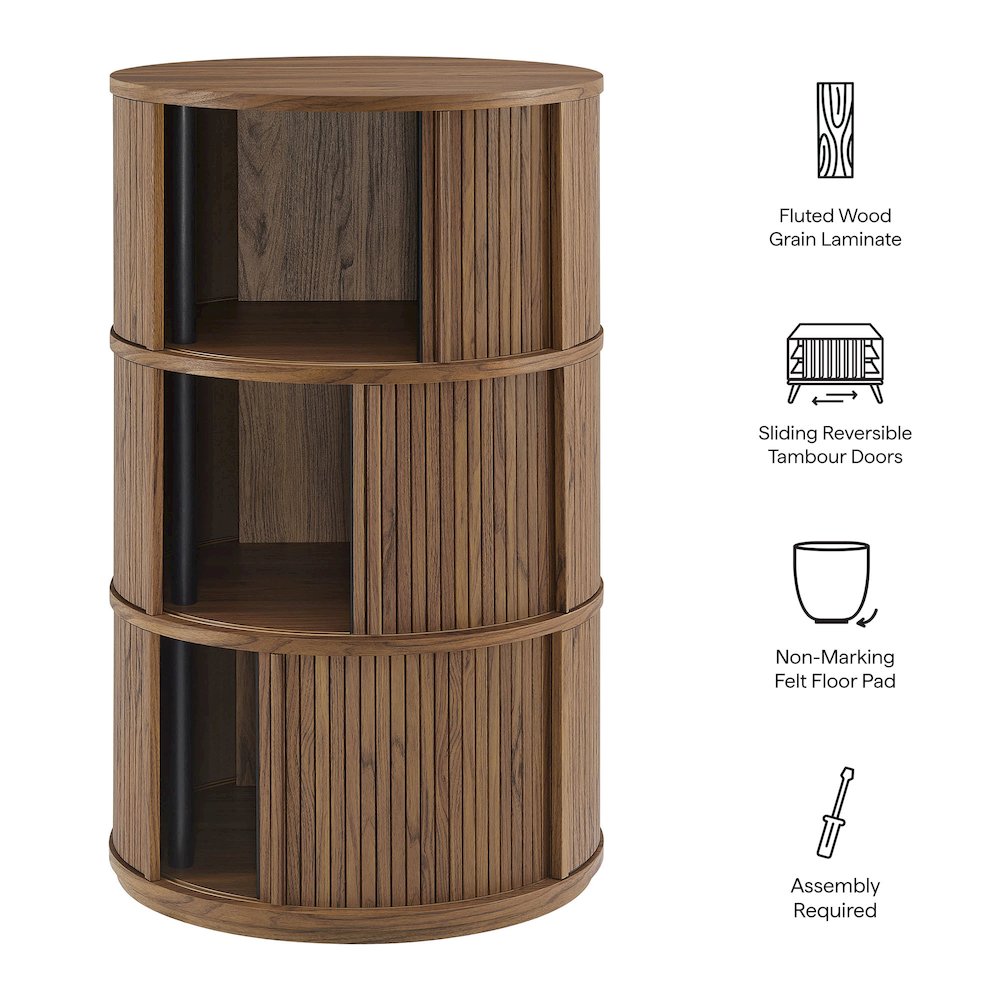 Clement Round Pedestal Stand Storage Table With Sliding Tambour Doors. Picture 2