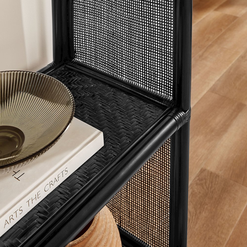 Celeste 67 Inch Tall Arched Natural Rattan Bookshelf. Picture 9