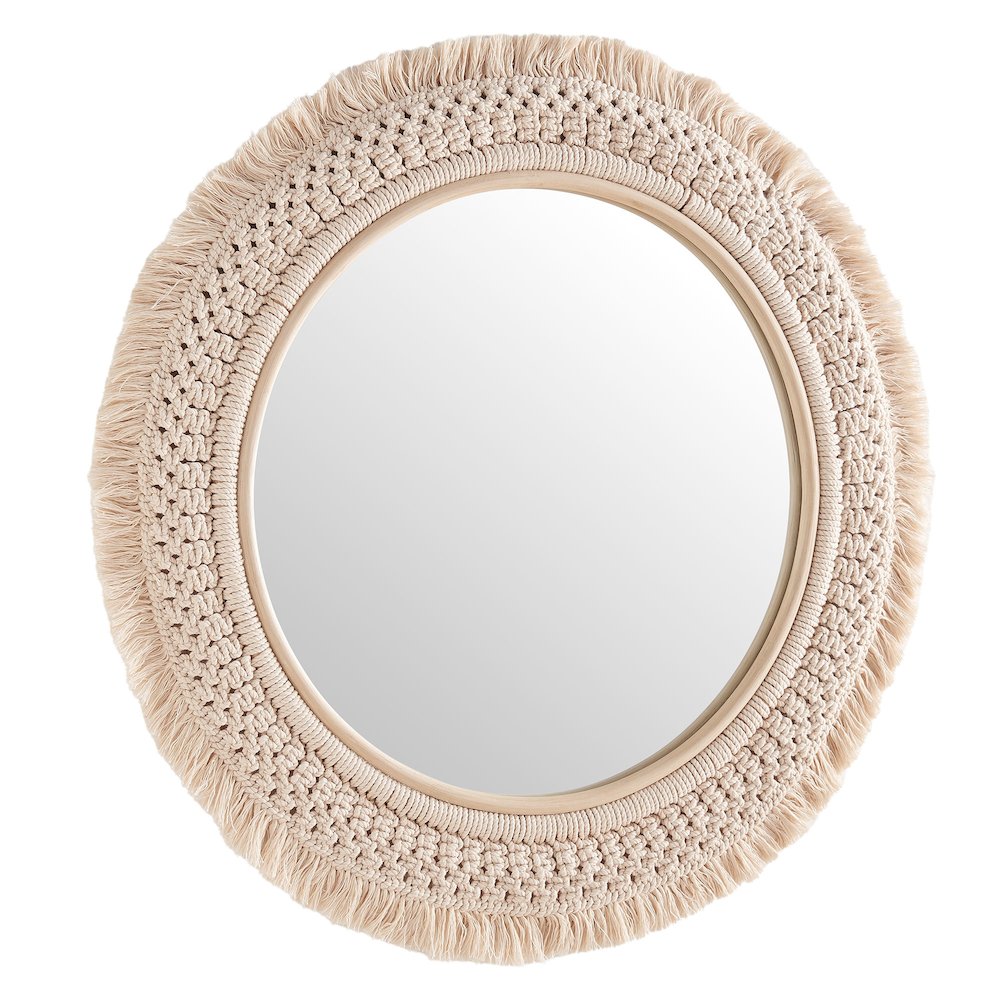 Jade Round Rattan Macrame Wall Mirror. Picture 1