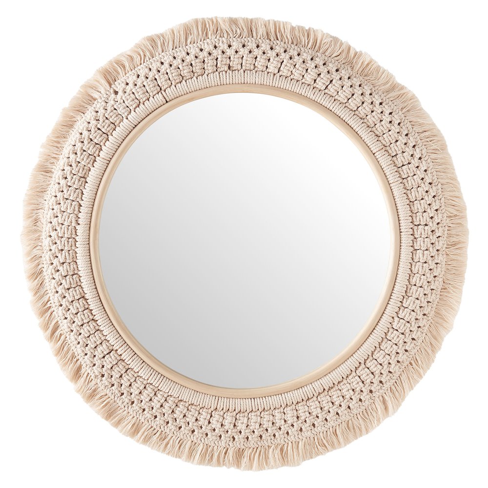 Jade Round Rattan Macrame Wall Mirror. Picture 4